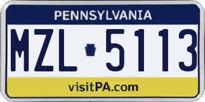 PA license plate MZL5113