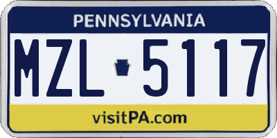 PA license plate MZL5117