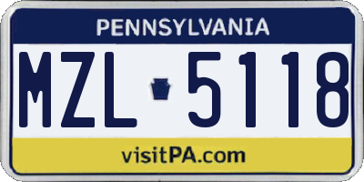PA license plate MZL5118