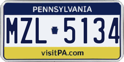 PA license plate MZL5134