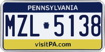 PA license plate MZL5138