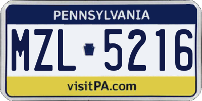 PA license plate MZL5216