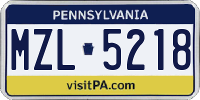 PA license plate MZL5218