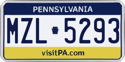 PA license plate MZL5293