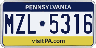 PA license plate MZL5316