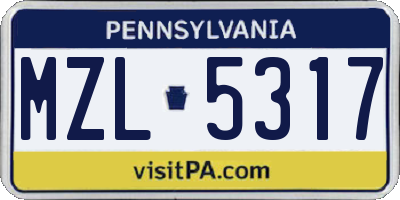 PA license plate MZL5317