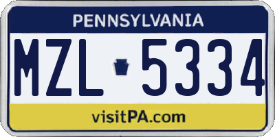 PA license plate MZL5334