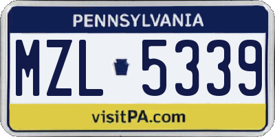 PA license plate MZL5339