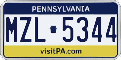 PA license plate MZL5344