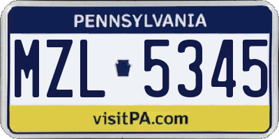 PA license plate MZL5345