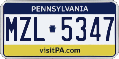 PA license plate MZL5347