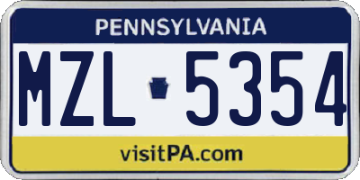 PA license plate MZL5354