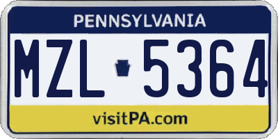 PA license plate MZL5364