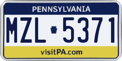 PA license plate MZL5371