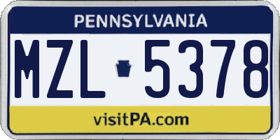 PA license plate MZL5378