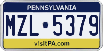 PA license plate MZL5379