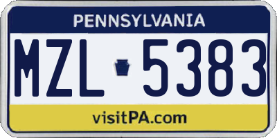PA license plate MZL5383