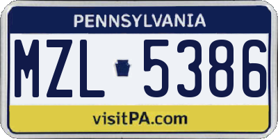PA license plate MZL5386