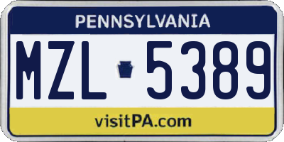 PA license plate MZL5389
