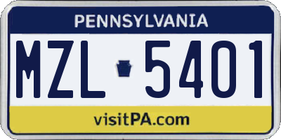 PA license plate MZL5401