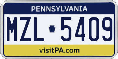 PA license plate MZL5409