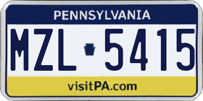PA license plate MZL5415