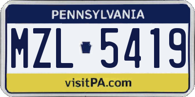 PA license plate MZL5419