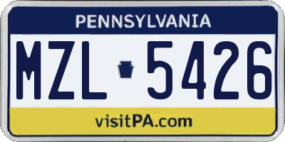 PA license plate MZL5426