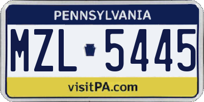 PA license plate MZL5445