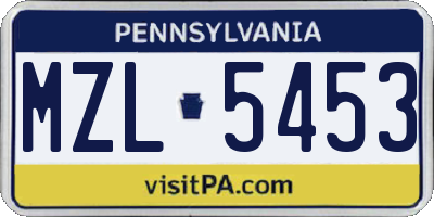PA license plate MZL5453