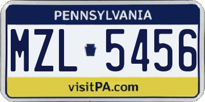 PA license plate MZL5456