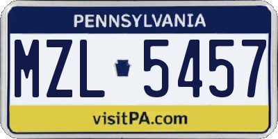 PA license plate MZL5457