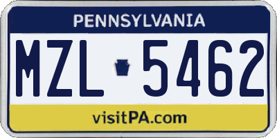 PA license plate MZL5462