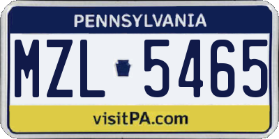 PA license plate MZL5465