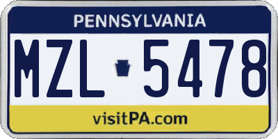 PA license plate MZL5478