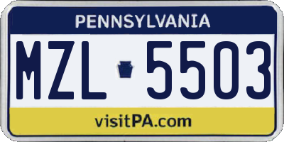 PA license plate MZL5503