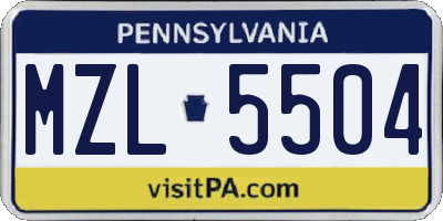 PA license plate MZL5504