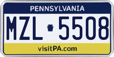 PA license plate MZL5508