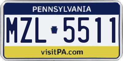 PA license plate MZL5511
