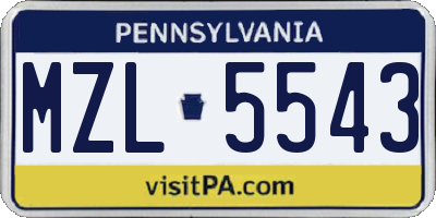 PA license plate MZL5543
