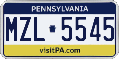 PA license plate MZL5545