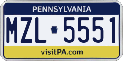 PA license plate MZL5551