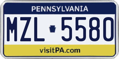 PA license plate MZL5580