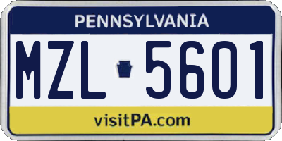 PA license plate MZL5601