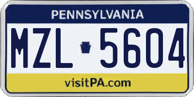 PA license plate MZL5604