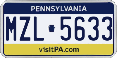 PA license plate MZL5633