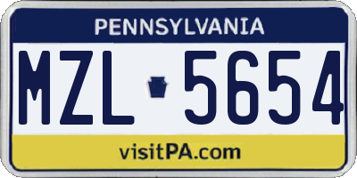 PA license plate MZL5654