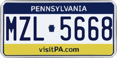 PA license plate MZL5668
