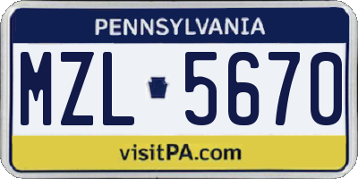 PA license plate MZL5670