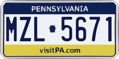PA license plate MZL5671